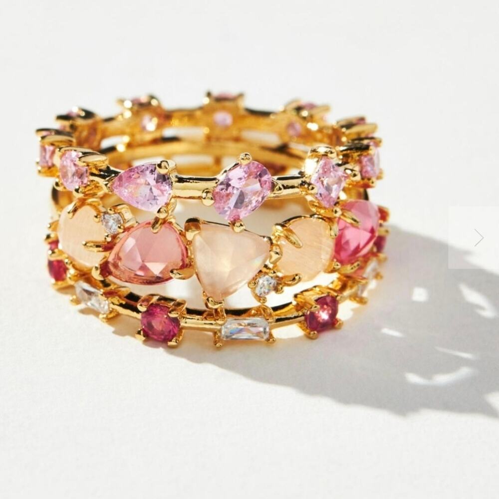 Anthropologie Gold over brass July birthstone ring trio New with tags